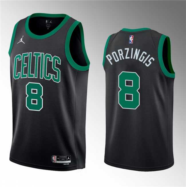 Men's Boston Celtics #8 Kristaps Porzingis Black 2023 Draft Statement Edition Stitched Basketball Jersey Dzhi